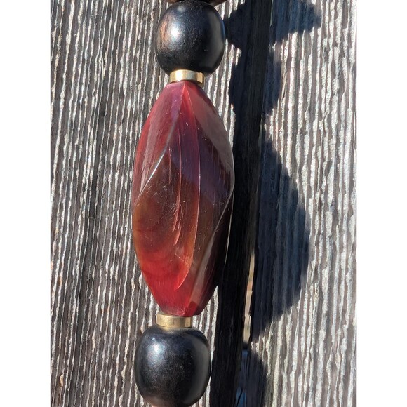 Vintage Wood Beaded Necklace: Red Chunky Necklace - Picture 9 of 16